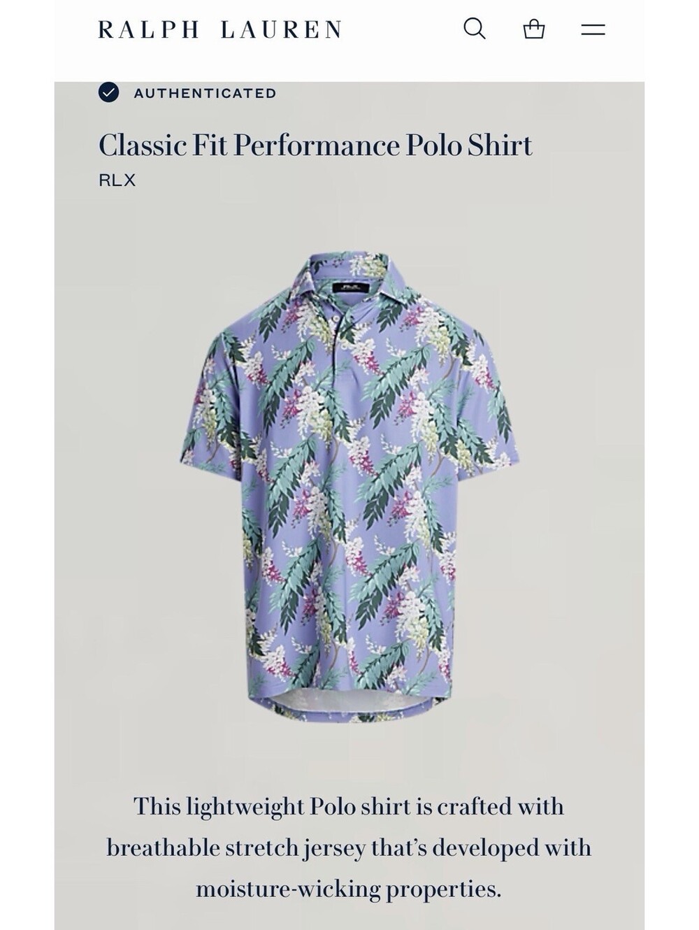 Ralph Lauren RLX Men’s Medium Classic Fit Golf Performance Polo Shirt Floral New